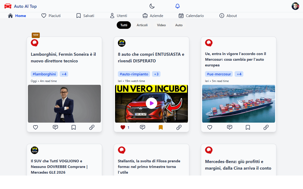 Il feed AutoAlTop nella pagina Nuova Scheda di Chrome